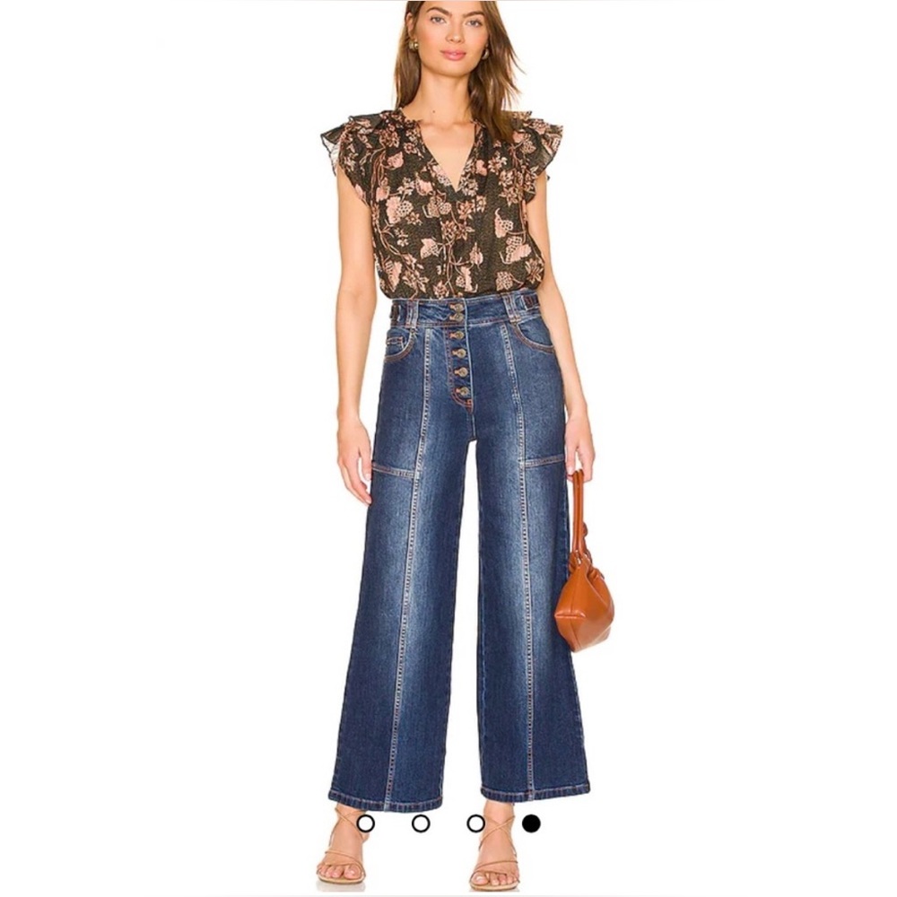 Ulla Johnson Billie Dark Wash Wide Leg Jeans Size 10